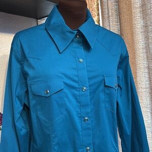 Panhandle Slim Turquoise Long Sleeve Pearl Snap Button Down Shirt. Size L.